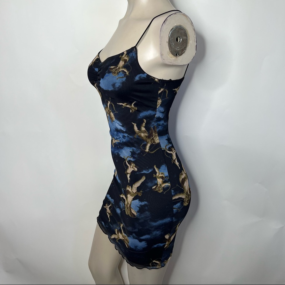 SOLD/Y2k Angel Print Navy Mesh Cami Bodycon Dress - Picture 5 of 14
